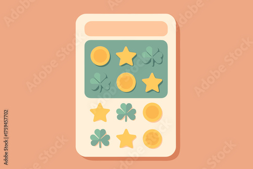 Stars lottery clovers illustration coins numbers lucky geometric ticket abstract vector replaced