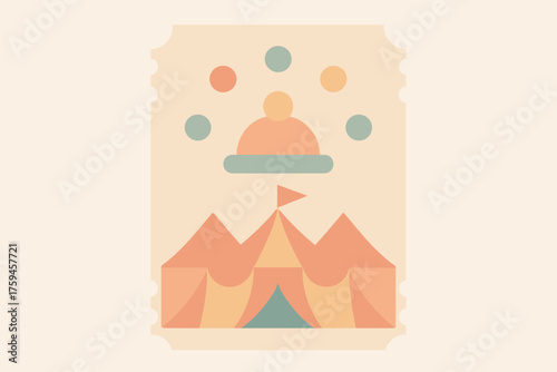 Hat juggling clown ticket palette circus vector shapes geometric balls illustration
