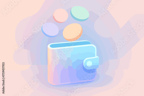 Vector above wallet glowing coin currency futuristic disks illustration pastel digital hovering