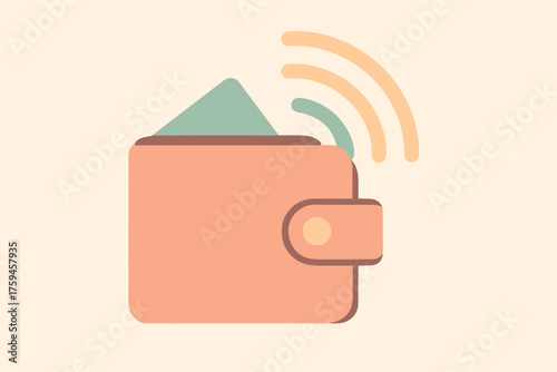 Illustration outward vector minimalist payment wallet represented symbol radiating arcs contactless