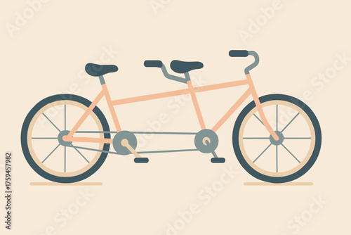 Shown minimalist pastel tandem view two vector simplified illustration side seats bicycle