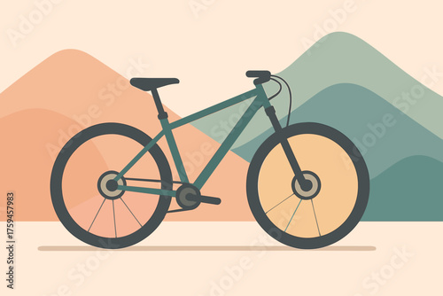 Hill mountain triangular frame minimalist against abstract illustration tires pastel vector bike