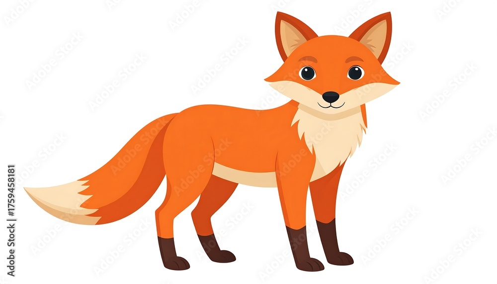Fototapeta premium Cartoon illustration of a standing orange and white fox with brown feet