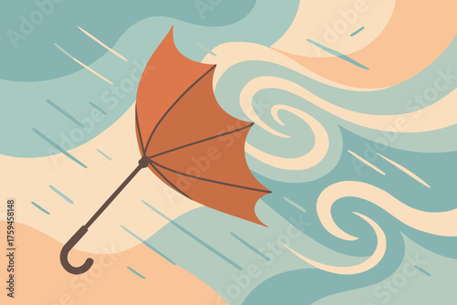 Umbrella stormy out swirls scene pastel vector wind illustration turned
