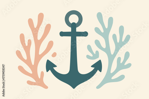 Suspended pastel branches between stylized tones illustration vector coral anchor minimalist