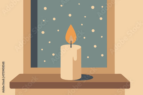 Snowflakes vector candle creating view winter candlelight single soft warm outside sill