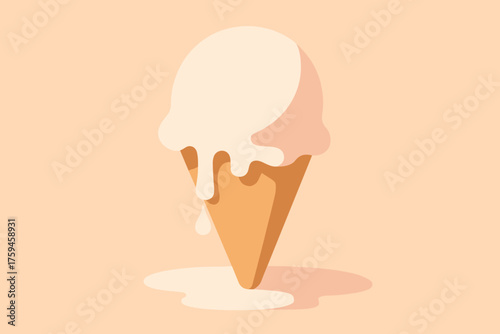 Onto ice cone dripping illustration melting flat vector scoop clean cream