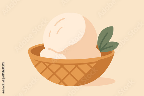 Details minimal placed illustration waffle cream scoop vector flat bowl ice