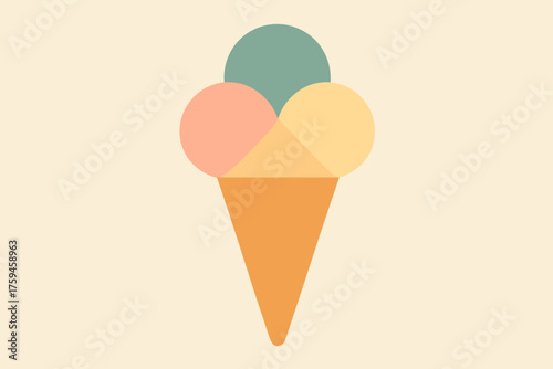 Tall scoop stylized illustration shapes arranged geometric cream ice symmetrically cone vector