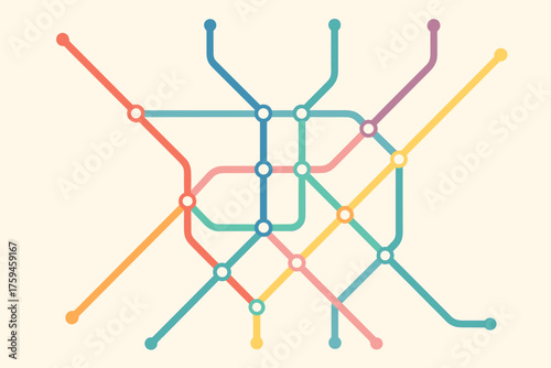 Map colorful lines intersecting vector soft illustration background simple stations subway