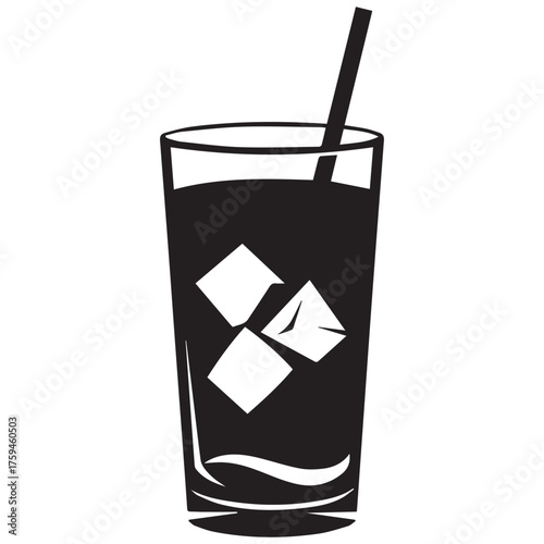 Black and white illustration of a tall glass of iced coffee