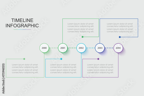 Business timeline workflow infographics. Corporate milestones graphic elements. Company presentation slide template with year periods. Modern vector history time line design.