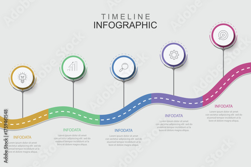 Business timeline workflow infographics. Corporate milestones graphic elements. Company presentation slide template with year periods. Modern vector history time line design.