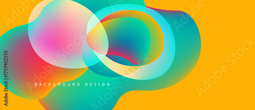 Abstract colorful overlapping circles. Vibrant gradients create modern design. Yellow background enhances visual impact. Simple, clean aesthetic.
