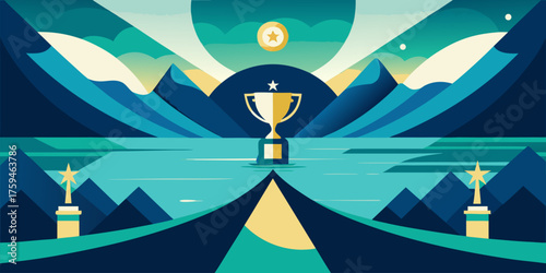 Mountain Landscape with Trophy and Stars mountains