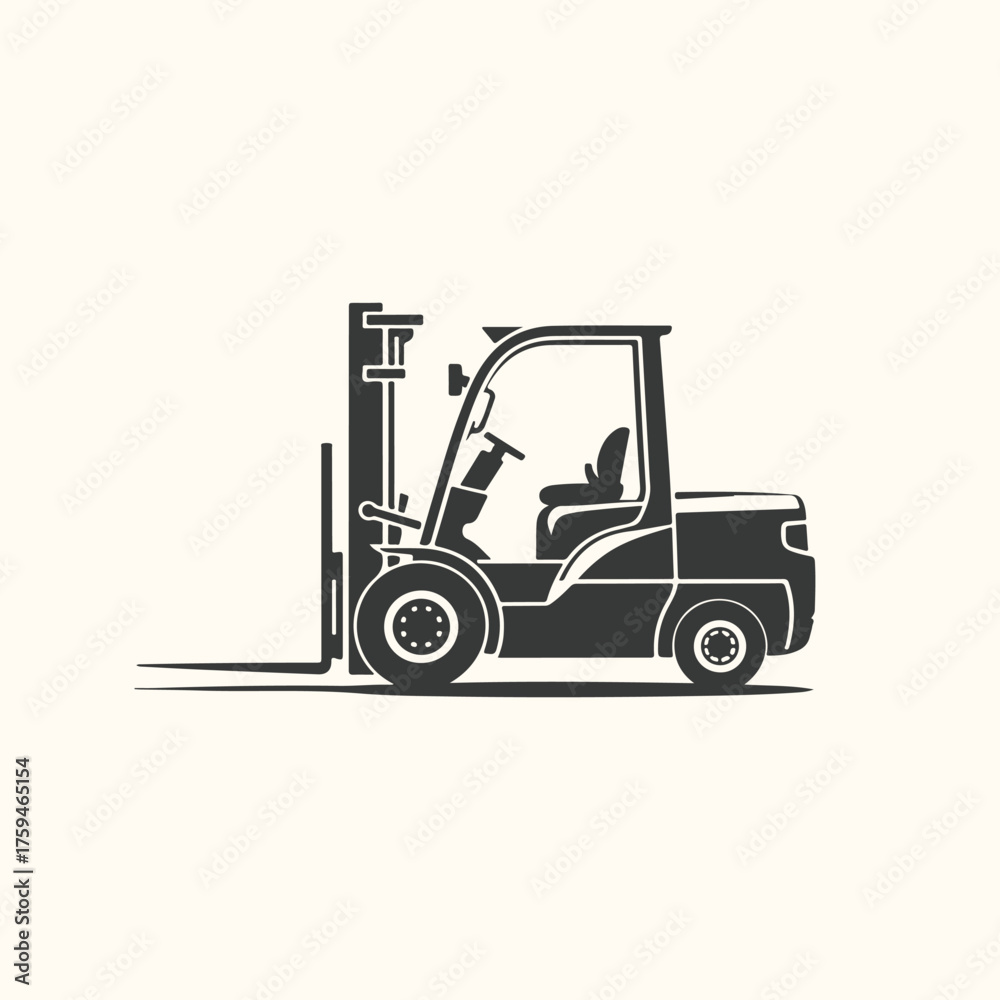 Naklejka premium Vector art of forklift truck silhouette, industrial vehicle for lifting and moving heavy loads, isolated on a light background
