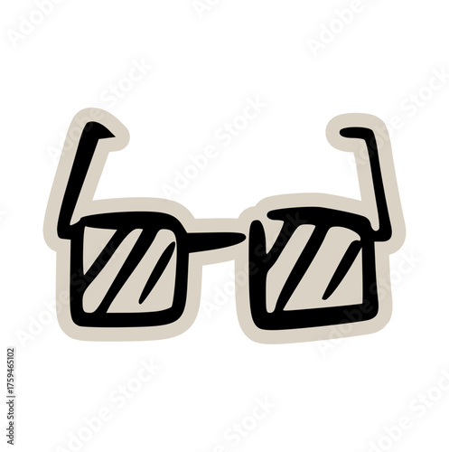 sunglasses doodle sticker icon: hand drawn illustration of vintage glasses for pop culture, fashion accessory, and cool party design