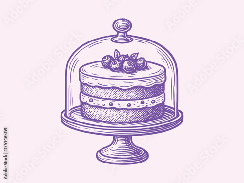 blueberry cake engraving dessert illustration vector