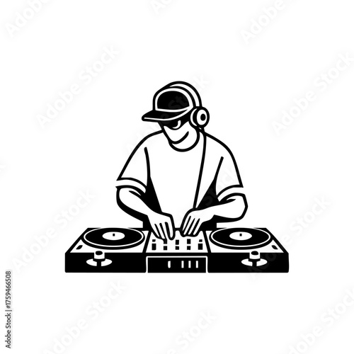 DJ playing music on turntables, representing nightlife entertainment, club scene, and electronic music mixing performance.