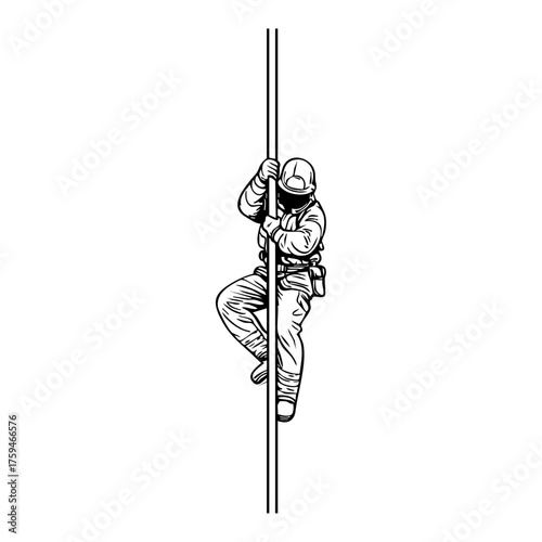 Firefighter sliding down a pole in uniform, representing emergency readiness and quick response during fire rescue operations.