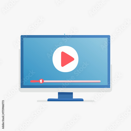 Computer Monitor Displaying Play Button and Progress Bar.