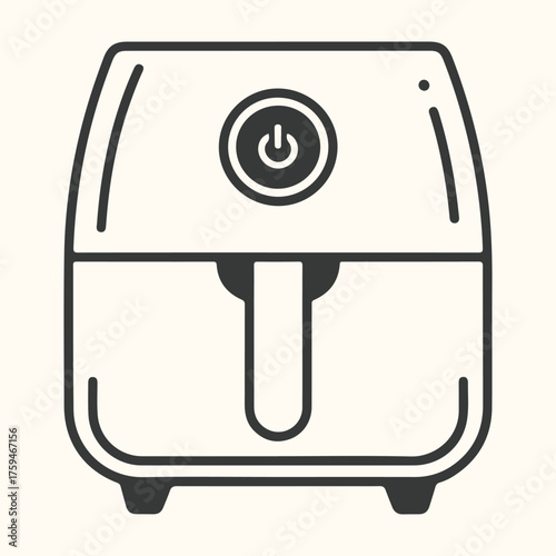 Vector art of simple line art icon of an air fryer with a power button on a light beige background