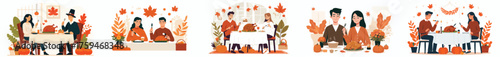vector couple enjoying thanksgiving meal together