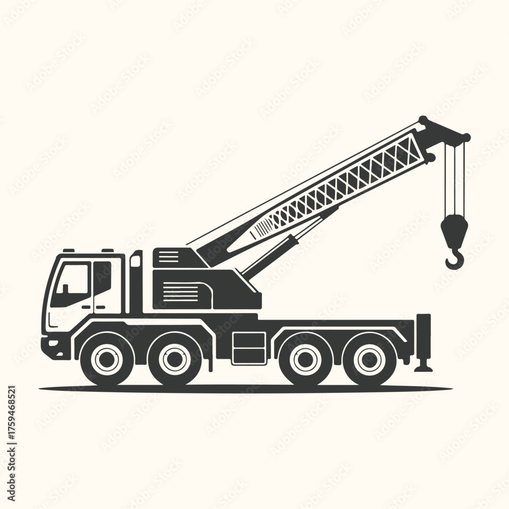 Naklejka premium Illustration of a mobile crane truck with its boom extended, isolated on a plain background