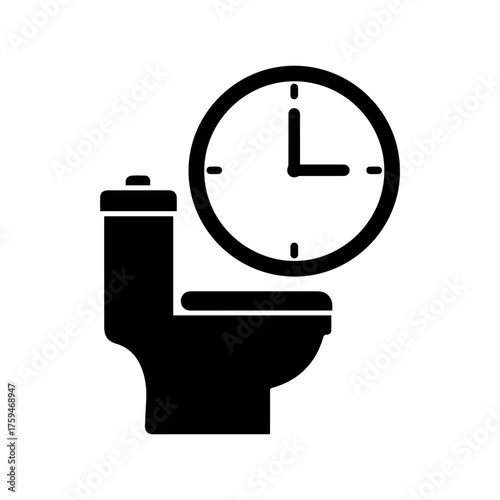 Toilet with Clock Icon. Time in Bathroom Concept. Toilet Schedule and Hygiene Vector Illustration.