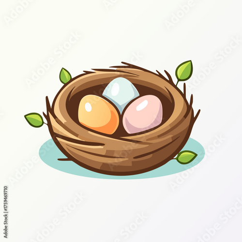Bird Nest with Colorful Eggs Illustration.