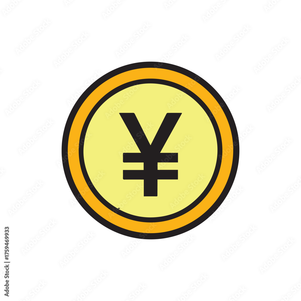 Fototapeta premium Simple yellow coin with japanese yen symbol in the center