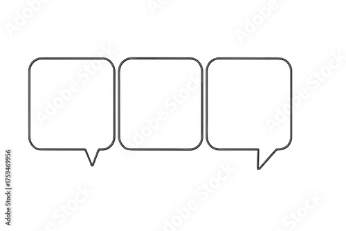 Three connected rounded-rectangle thread bubble 16:9 transparent background Chat bubble, empty for copy