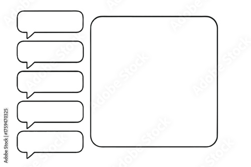 Left-side stacked thin-bubble sidebar 16:9 transparent background Chat bubble, empty for copy