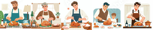 vector of a man slicing a turkey dish