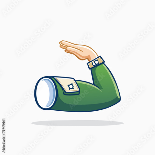 Cartoon arm flexing with hand raised, showing strength and power.
