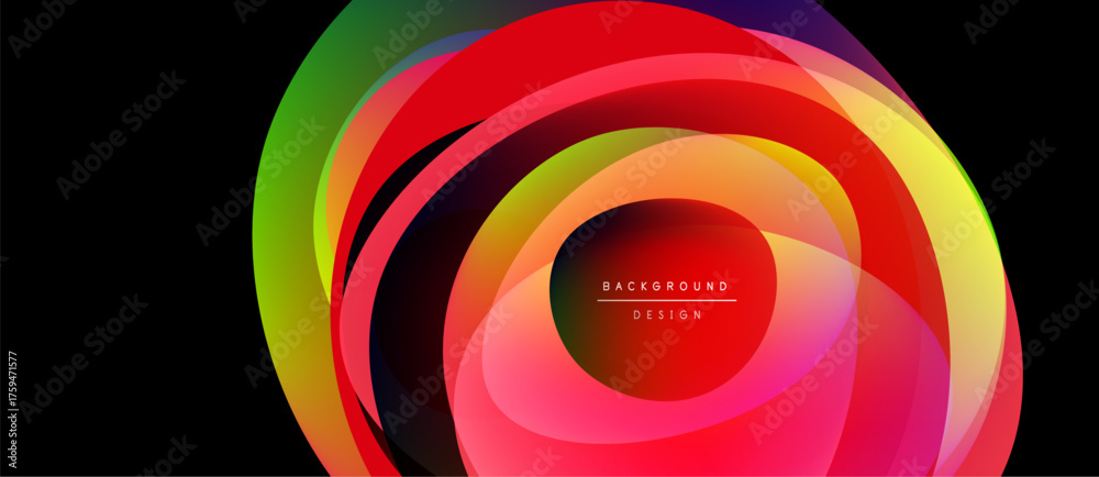 Fototapeta premium Abstract colorful layers form circular design. Vibrant hues blend, creating dynamic visual impact. Modern aesthetic, suitable background element.