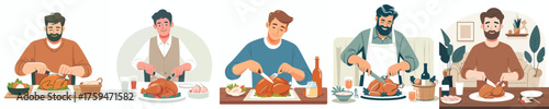 vector of a man slicing a turkey dish