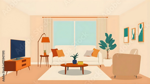 Minimalist Living Room with Sofa and Plants