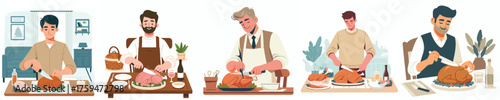 vector of a man slicing a turkey dish
