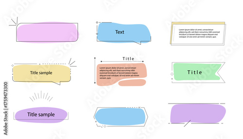Text box callout text frame, border. Line simple set color empty template for title, divider line design element. Banner, comic ribbon label element.
