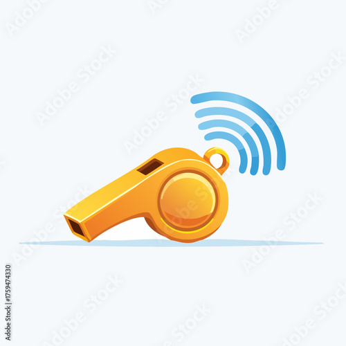 Golden Whistle Sound Waves Illustration for Sports and Games.