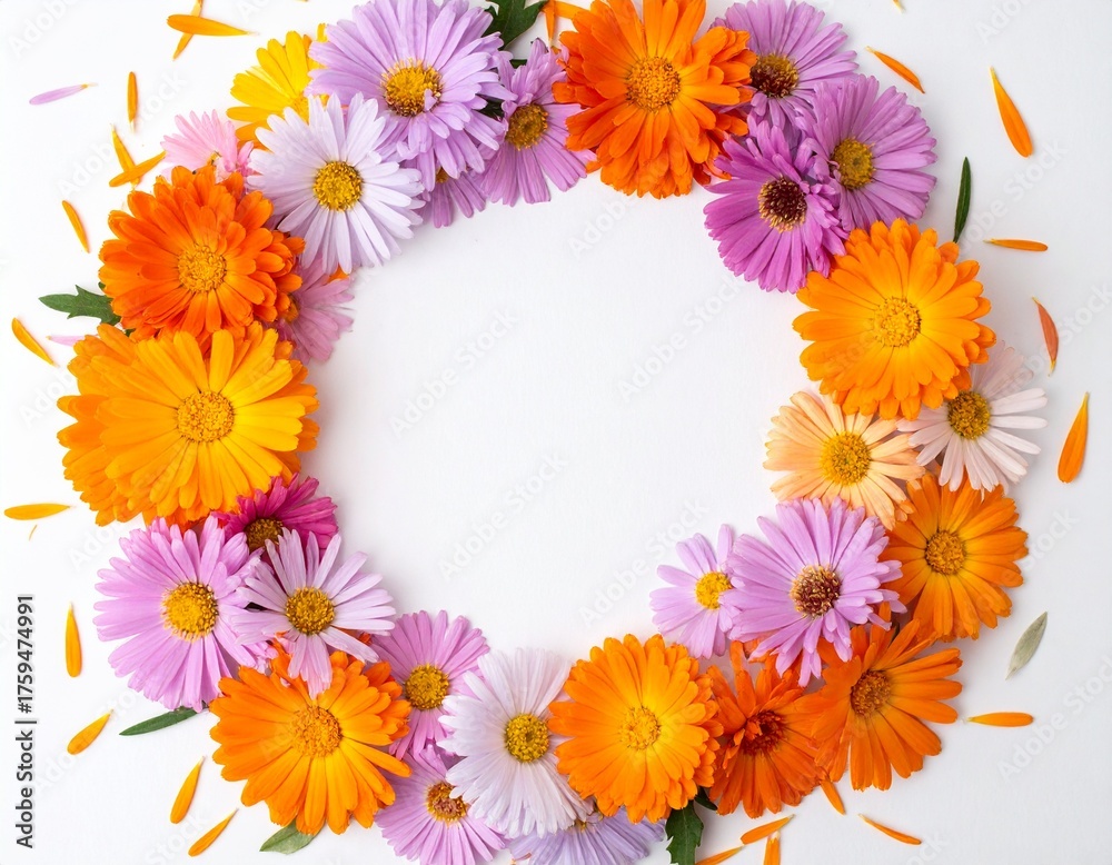 Fototapeta premium Colourful flowers bush of marigolds and zinnias on a white background.