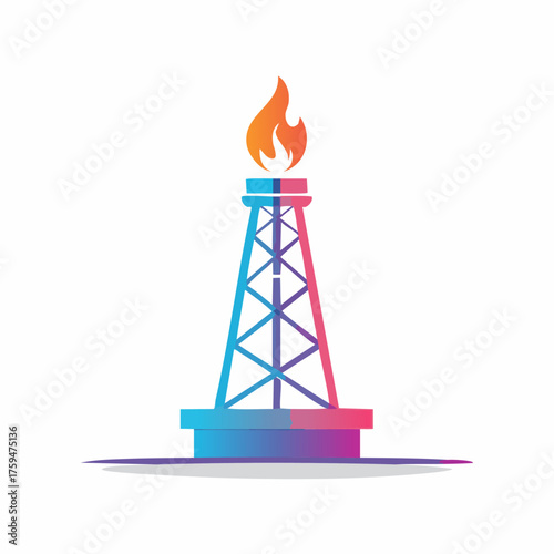 Oil Rig Burning Flame, Energy Production and Industry.
