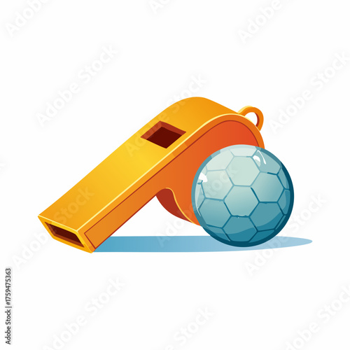 Referees Whistle and Soccer Ball Illustration.