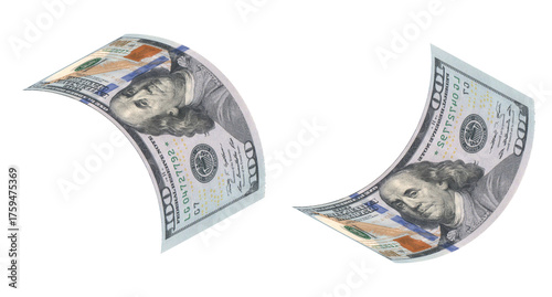 One Hundred Dollar Bills Floating Currency Denomination Photo