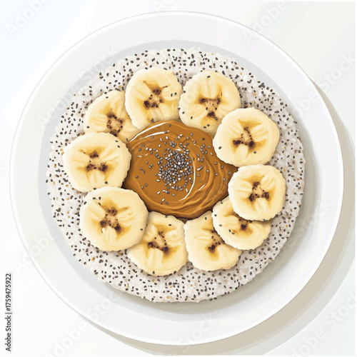  Healthy breakfast bowl with banana slices and peanut butter.