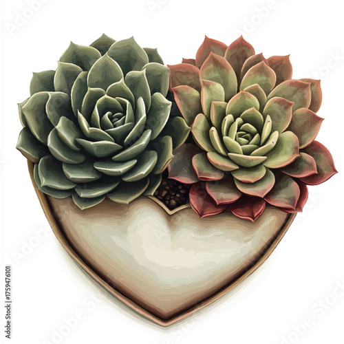 Heartshaped succulent planter with two echeveria succulents