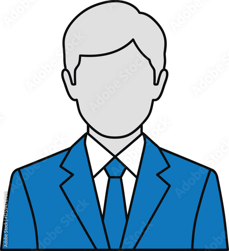Vector illustration of illustration of a man wearing a suit and tie the man has no face and is wearing a blue suit and tie