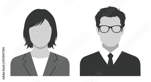Vector illustration of illustration of a man and woman wearing suits the man is wearing glasses and a tie, and the woman is wearing a jacket