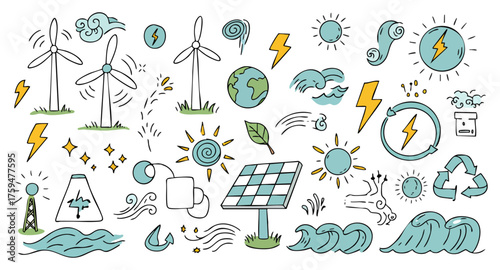 Renewable Green Energy & Environmental Sustainability Icons